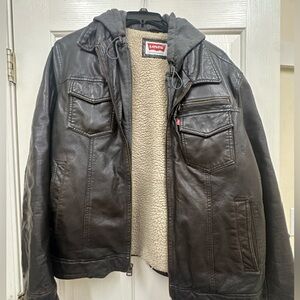 Levi’s faux leather jacket with attached hood size large